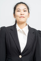 Portrait of successful business asian women in black suit and smile