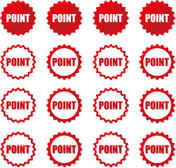 アピールポイント用のギザギザのフキダシアイコン　赤色グラデーションセット　ベクターイラスト