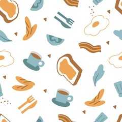 Cute Delicious Simple Breakfast Flat Vector Illustration Seamless Pattern