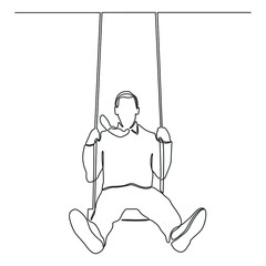 Continuous line drawing. Girl swinging on swing. man swinging on swing.Vector illustration