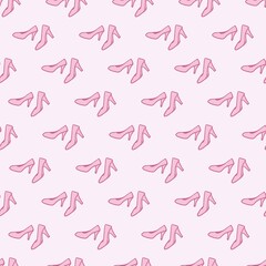 Cute Pink Elegant High Heels Vector Doodle Seamless Pattern for Background and Apparel
