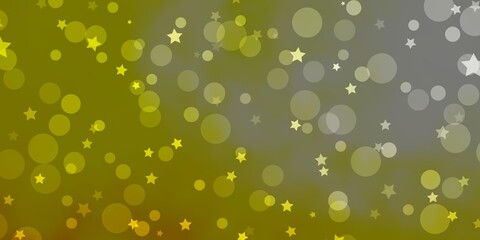 Light Red, Yellow vector pattern with circles, stars. Colorful disks, stars on simple gradient background. Design for textile, fabric, wallpapers.