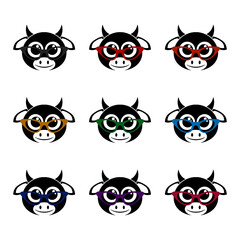 Cow wearing glasses icon, color set