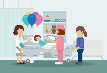 Pediatrics ward with doctor and patient