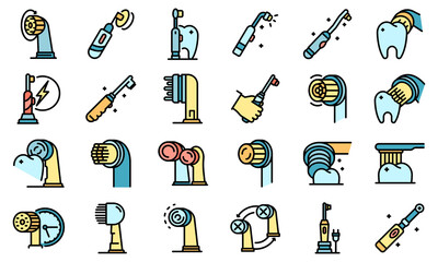 Electric toothbrush icons set. Outline set of electric toothbrush vector icons thin line color flat on white