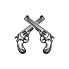 Two crossed revolvers vector illustration. Handgun isolated on white