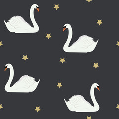 A seamless pattern in a flat style with white swans