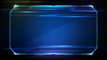 Abstract futuristic background. Blue glowing technology sci fi frame hud ui