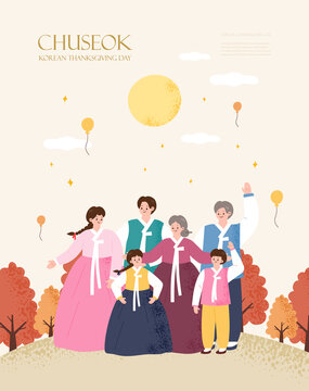 Korea tradition Vector illustration. Chuseok, Happy Korean Thanksgiving Day.