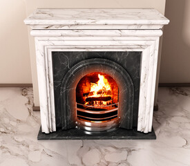 Burning wood logs inside fireplace. 3D illustration