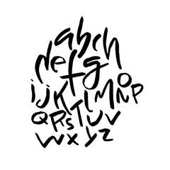 Simple alphabet letters. Handdrawn grunge modern ink font. Vector illustration.