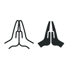 Pray line and glyph con, line style and solid style. Prayer can also have the purpose of thanksgiving or praise, and in comparative religion is closely associated. Vector illustration EPS 10