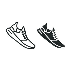 Running shoes line and glyph icon, line style and solid style.Running shoes are designed to prevent injury from that repetitive motion by offering specific cushioning to aid in shock absorption.eps10 