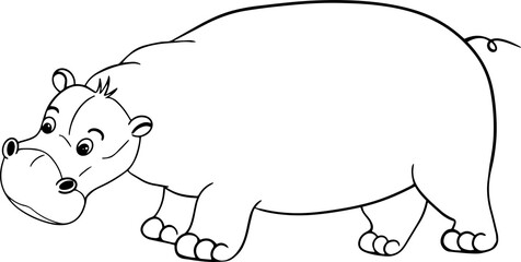 Vector cartoon hippo.Cute little hippo character, hand drawn vector illustration.Coloring book hippopotamus, african, savannah animal.Can be used for t-shirt print, kids wear, baby shower, nursery.