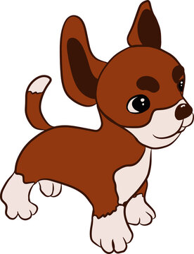 Colorful vector dog, cartoon, cute happy brown dog smiling. Character dog, illustration for kids. Can be used for kids wear, card, nursery.