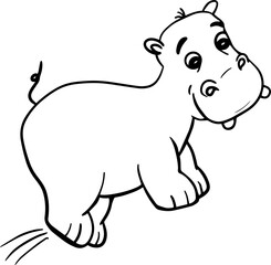 Obraz na płótnie Canvas Vector cartoon hippo.Cute little hippo character, hand drawn vector illustration.Coloring book hippopotamus, african, savannah animal.Can be used for t-shirt print, kids wear, baby shower, nursery.