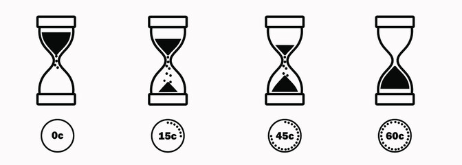 Hourglass icons, timer, countdown, vector illustration on a white background.