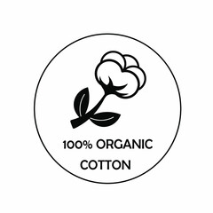 Cotton flower, label and icons-vector round icon, sticker, logo, stamp, tag cotton flower isolated on white background, natural fabric plant logo stamp organic textile.