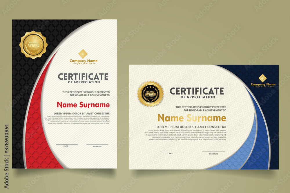 Wall mural set modern certificate template with realistic texture diamond shaped on the ornament and modern pat