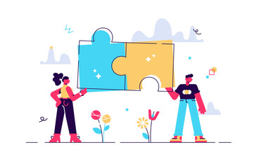Vector cartoon illustration of Engaged puzzle. 