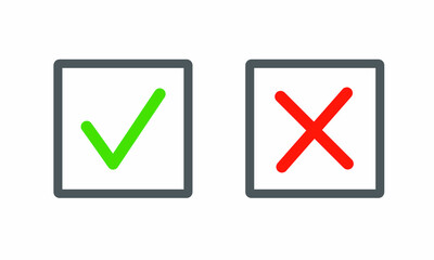 Mark X and V in flat style. Green and red, Yes and no, vector graphics isolated on a white background