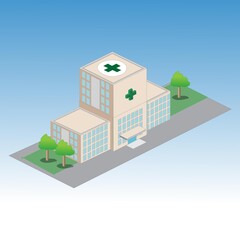 Isometric Hospital Building and Icon