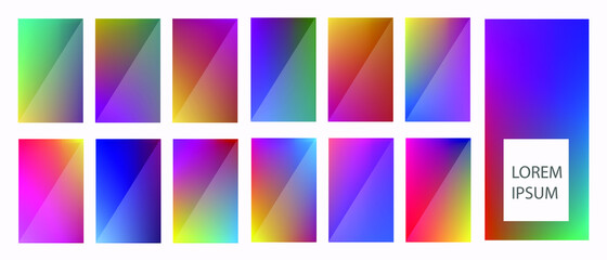 Fototapeta premium A set of 13 mesh gradient backgrounds. Rainbow graphic display, Wallpaper. bright mobile app design mixing kit bright duo color template. Vector graphics. EPS10.