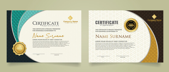 Set modern certificate template with realistic texture diamond shaped on the ornament and modern pattern background