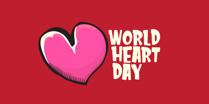 world heart day horizontal banner or background with heart isoalted on red layout.