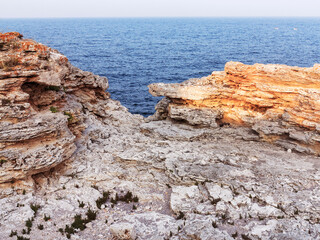 Rocks, caves. Panoramic view of the rock formation near Tyulenovo, Black Sea, Bulgaria