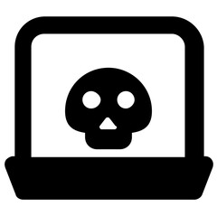 
Skull inside system, glyph style of laptop hacking icon
