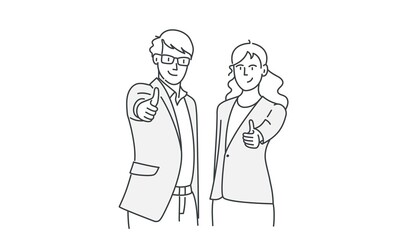 Business people pointing at you forefinger. Hand drawn vector illustration.