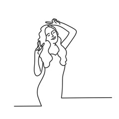 Stylish portrait of woman dance on white background. Vector line.
