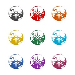 Obraz premium World globe with compass icon, color set