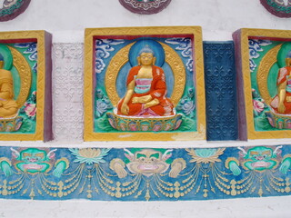 Beautiful Buddhist Art Sculptures, Shanti Stupa, Leh, Ladakh, Jammu and Kashmir, India