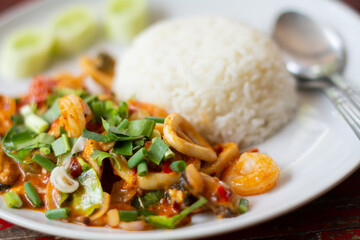 Tom Yum Fried Rice with Seafood