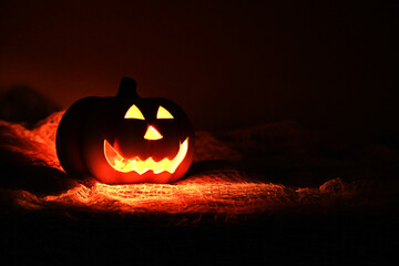 Scary halloween pumpkins jack-o-lantern candle lit
