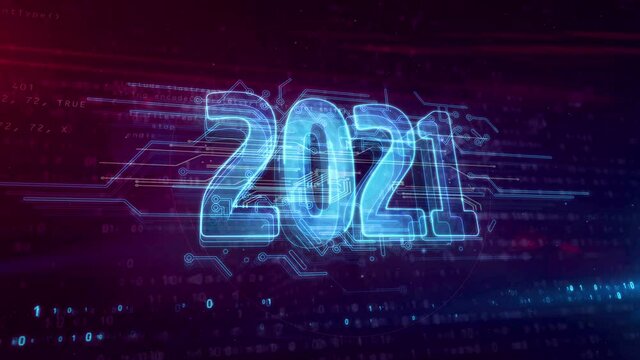 2021 year, new cyber design concept animation. Abstract loopable and seamless 3d rendering animation.