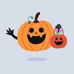 Cute Hand Drawn Cartoon Character Funny Pumpkin. Good to use for Fantasy or Halloween Content. Suitable for Children Kids Book, Mascot, Character, Cards, Sticker, T-Shirt. Flat Design Illustration.
