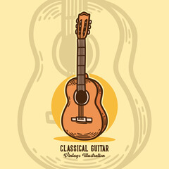 vintage slogan typography classical guitar for t shirt design