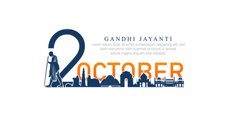 vector illustration of 2nd October- Gandhi Jayanti. - obrazy, fototapety, plakaty
