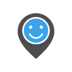 Location mark with happy face colored icon. Customer satisfaction, like, rating, positive feedback symbol