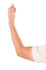 Male asian hand gestures isolated over the white background. CATCHING POSE.