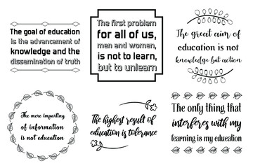 Set of Calligraphy Quotes Sayings for print about knowledge learning and education