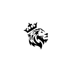 Lion king logo, lion with crown logo design. Simple elegant design.