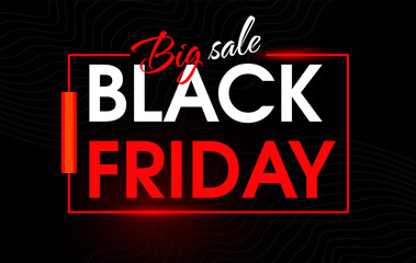 Fototapeta premium Big sale. Black friday banner. Modern in red neon frame on black backround. Element for your design.