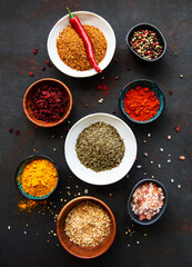 Various spices on a black background