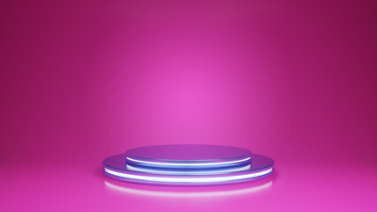3d render with light podium stand on pink backgound