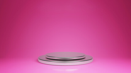 3d render pink background with silver stand podium