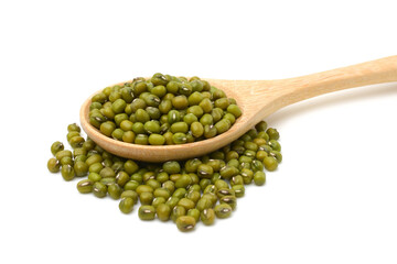 Close up,Mung bean seed (Green bean) isolated on white background.